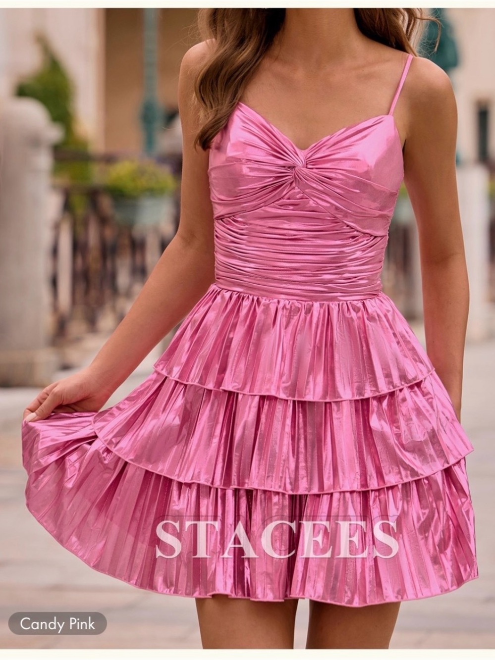 Candy Pink Tiered Satin Mini Dress